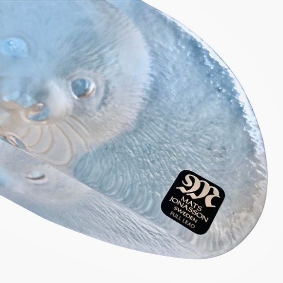 Crystal Seal Figurine MATS JONASSON SWEDEN AVintage art Glass Signed & Sticker - Picture 9 of 13